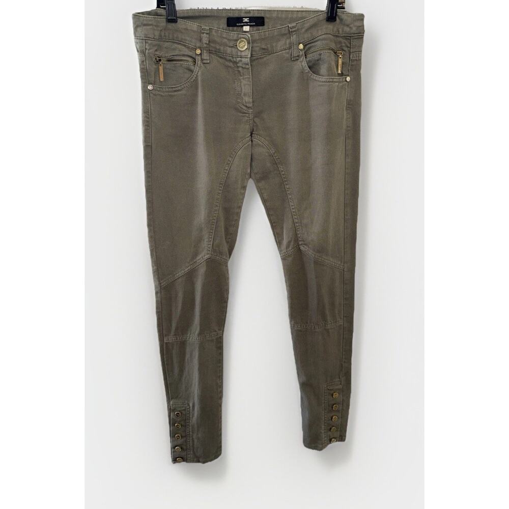Elisabetta Franchi Olive Jewel Logo Moto-style skinny pants Size 31